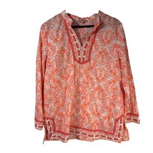 Saint‎ Tropez West Tunic Top Women's Large Orange Paisley Print Cotton Boho